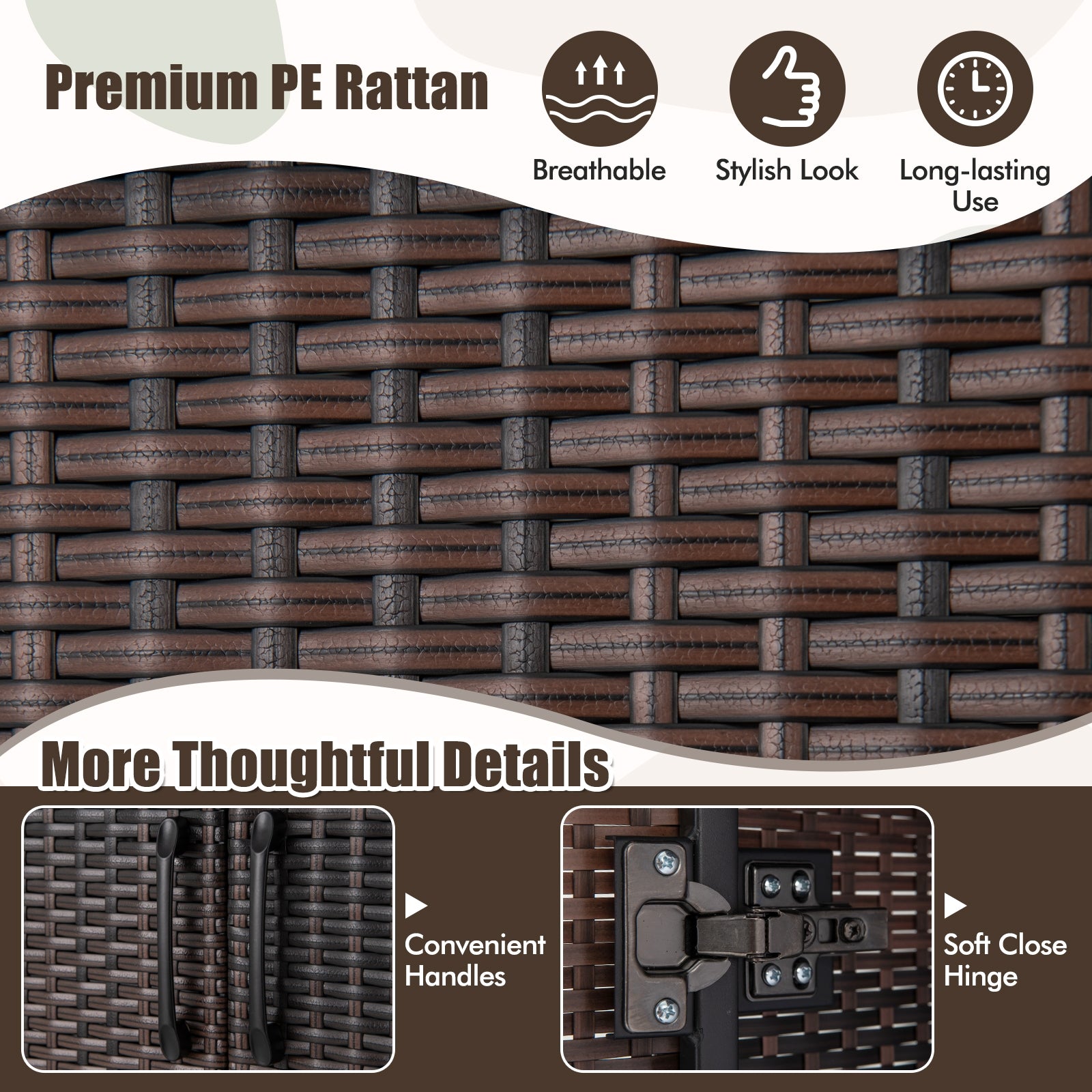 62 Inch Wicker Wardrobe with 2 Doors PE Rattan Closet with Hanging Rod, Brown Armoires & Wardrobes at Gallery Canada