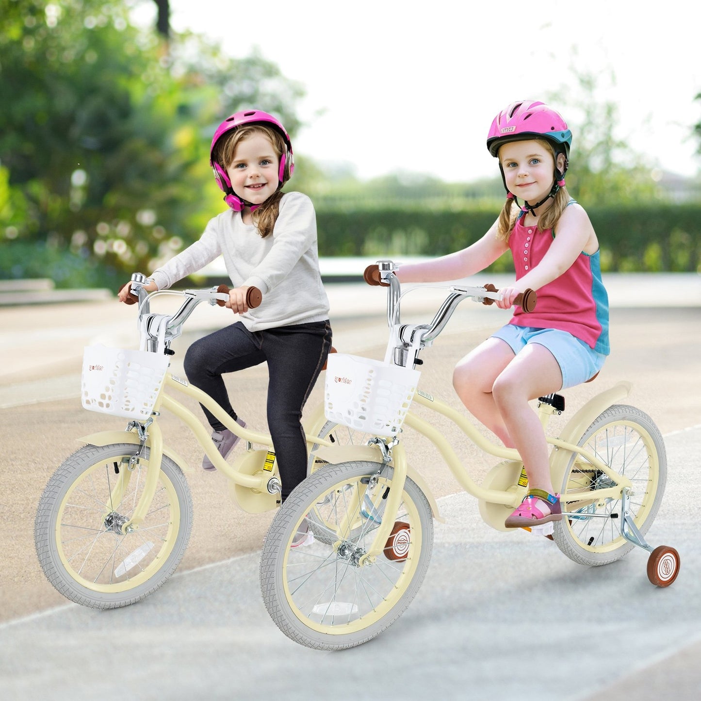 14/16/18 Inch Kids Bike Adjustable with Training Wheels Ages 3-8 Years Olds-18 inches, Beige Kids Bike   at Gallery Canada