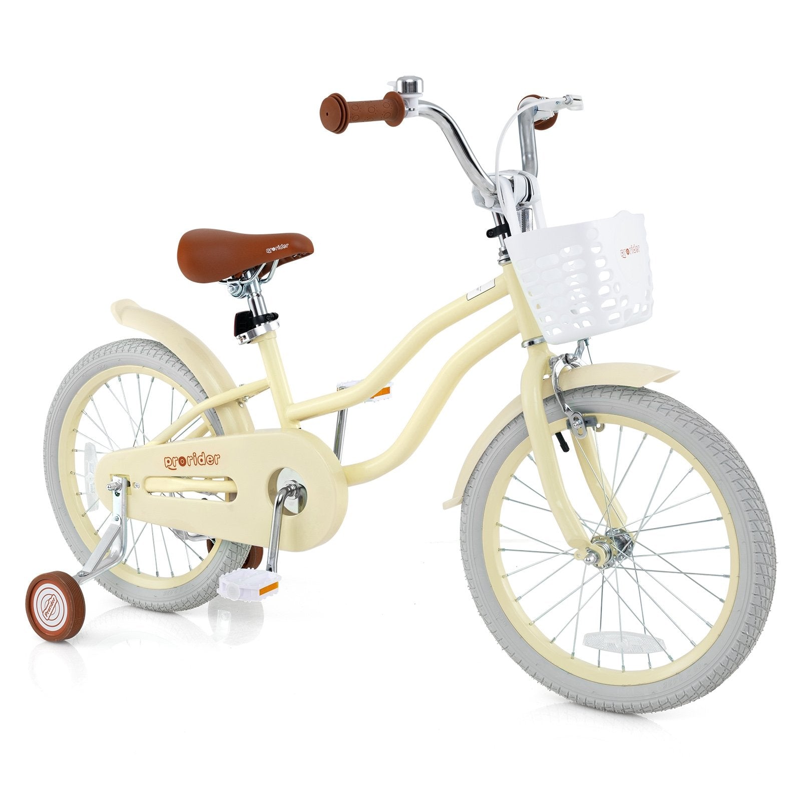 14/16/18 Inch Kids Bike Adjustable with Training Wheels Ages 3-8 Years Olds-18 inches, Beige Kids Bike Beige  at Gallery Canada