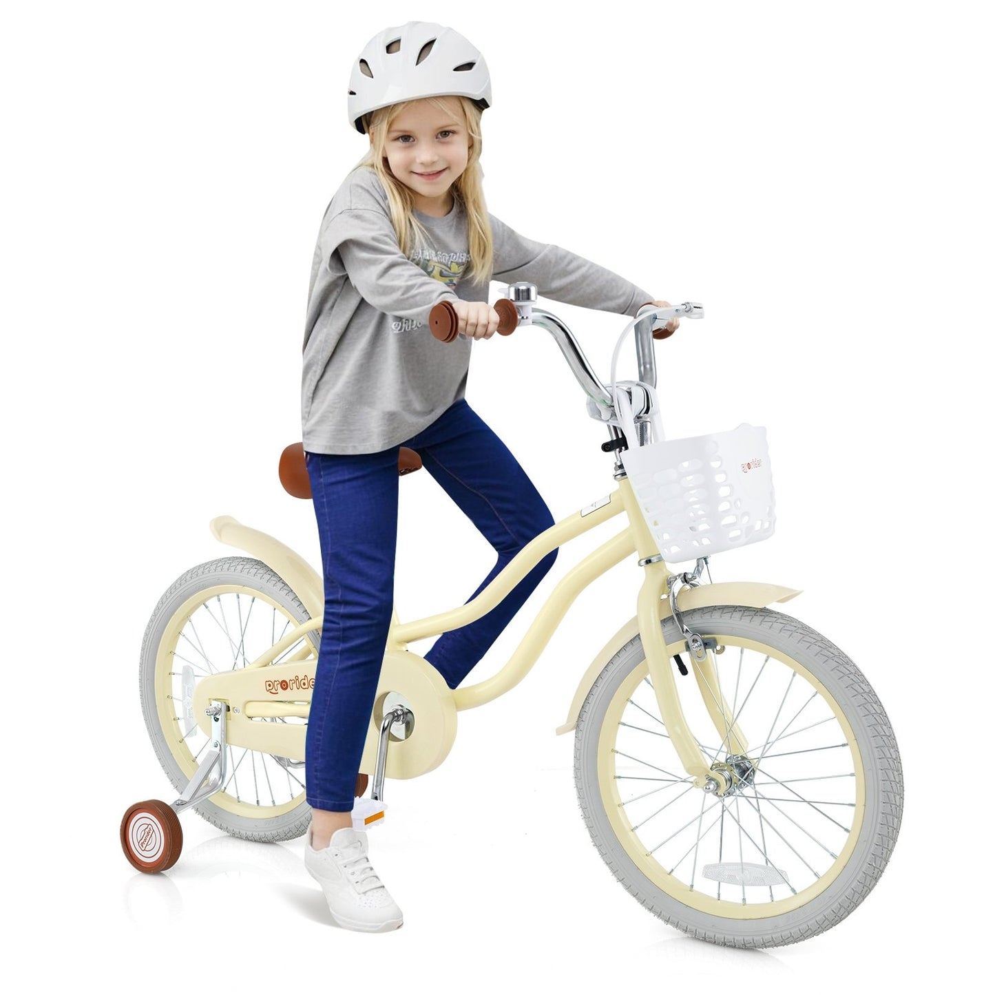 14/16/18 Inch Kids Bike Adjustable with Training Wheels Ages 3-8 Years Olds-18 inches, Beige Kids Bike   at Gallery Canada