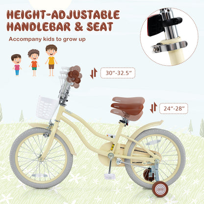 14/16/18 Inch Kids Bike Adjustable with Training Wheels Ages 3-8 Years Olds-18 inches, Beige Kids Bike   at Gallery Canada