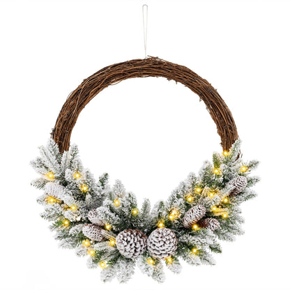 Pre-lit Snow Flocked Artificial Christmas Wreath with 8 Pine Cones and 35 LED Lights, Multicolor Christmas Decor & Accessories Multicolor  at Gallery Canada