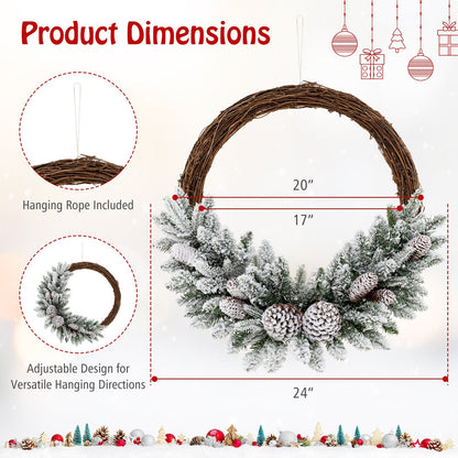 Pre-lit Snow Flocked Artificial Christmas Wreath with 8 Pine Cones and 35 LED Lights, Multicolor Christmas Decor & Accessories   at Gallery Canada