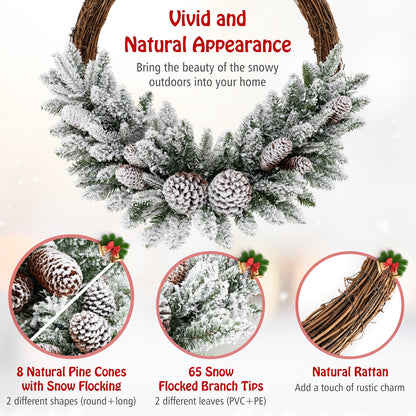 Pre-lit Snow Flocked Artificial Christmas Wreath with 8 Pine Cones and 35 LED Lights, Multicolor Christmas Decor & Accessories   at Gallery Canada