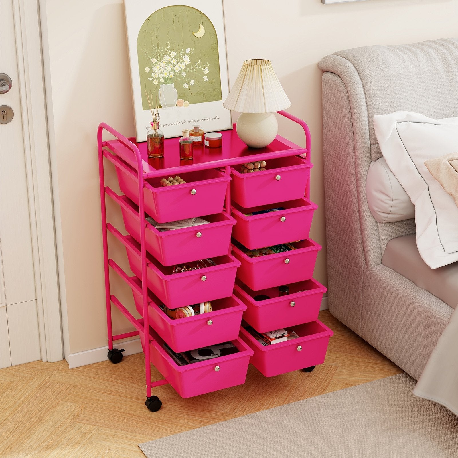 10-Drawer Rolling Storage Cart, Pink File Cabinets   at Gallery Canada