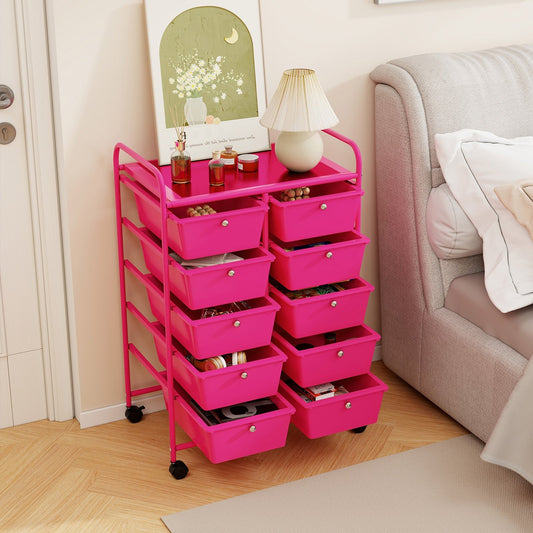 10-Drawer Rolling Storage Cart, Pink File Cabinets Pink  at Gallery Canada