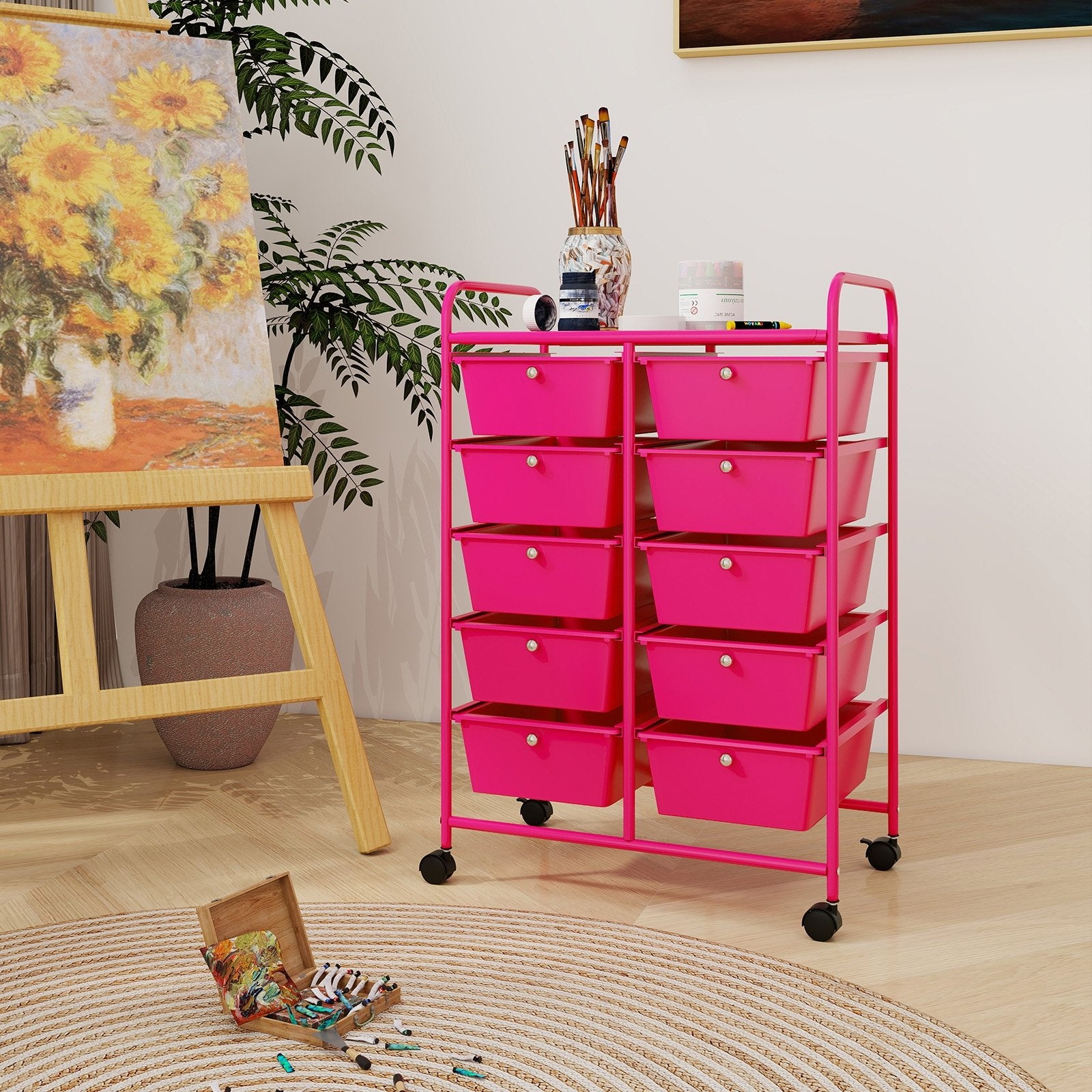 10-Drawer Rolling Storage Cart, Pink File Cabinets   at Gallery Canada