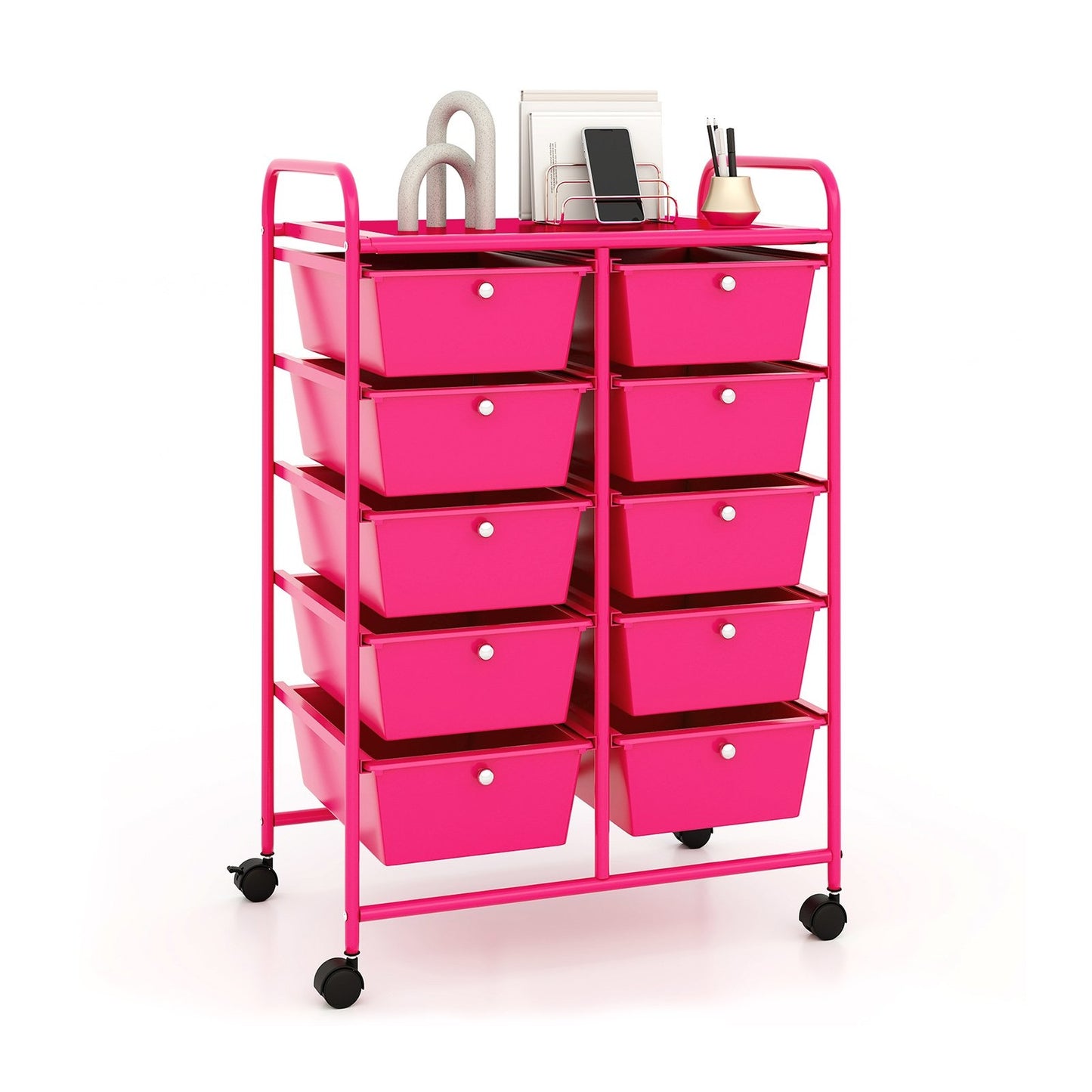 10-Drawer Rolling Storage Cart, Pink File Cabinets Pink  at Gallery Canada