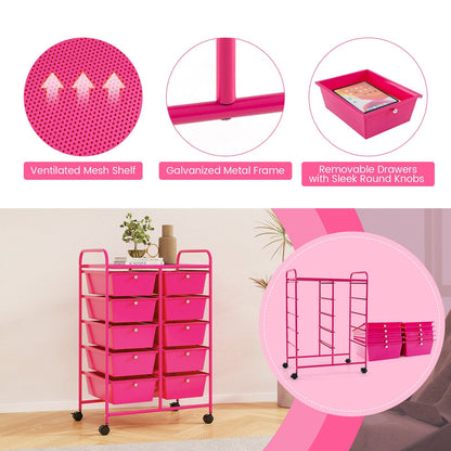 10-Drawer Rolling Storage Cart, Pink File Cabinets   at Gallery Canada