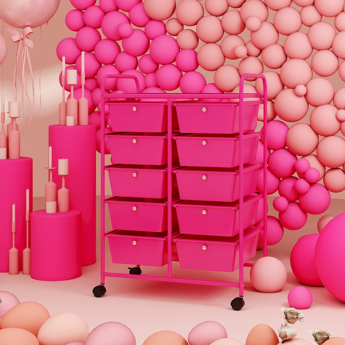 10-Drawer Rolling Storage Cart, Pink File Cabinets   at Gallery Canada