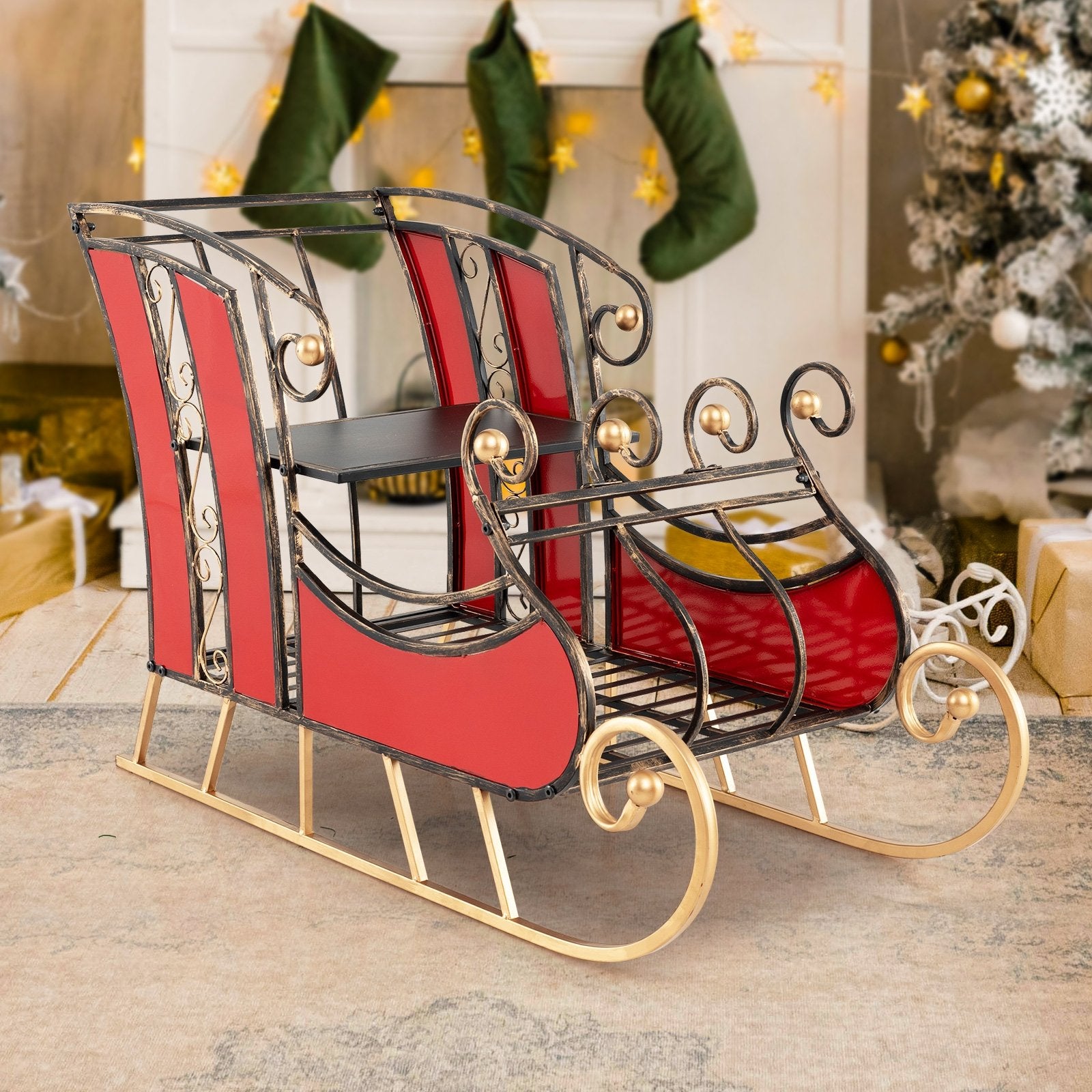 3 FT Christmas Metal Sleigh Decoration Santa Sleigh with 2-Tier Storage Shelf Christmas Decor & Accessories   at Gallery Canada