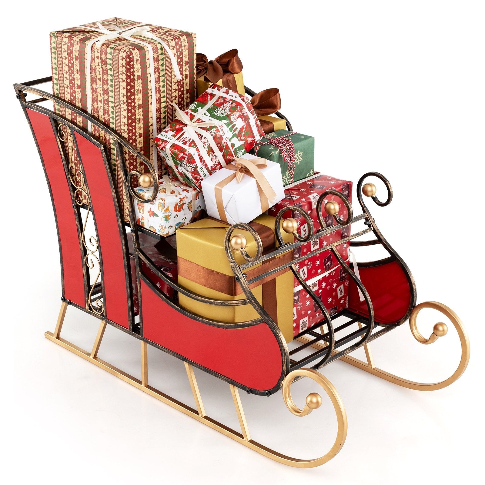 3 FT Christmas Metal Sleigh Decoration Santa Sleigh with 2-Tier Storage Shelf Christmas Decor & Accessories   at Gallery Canada