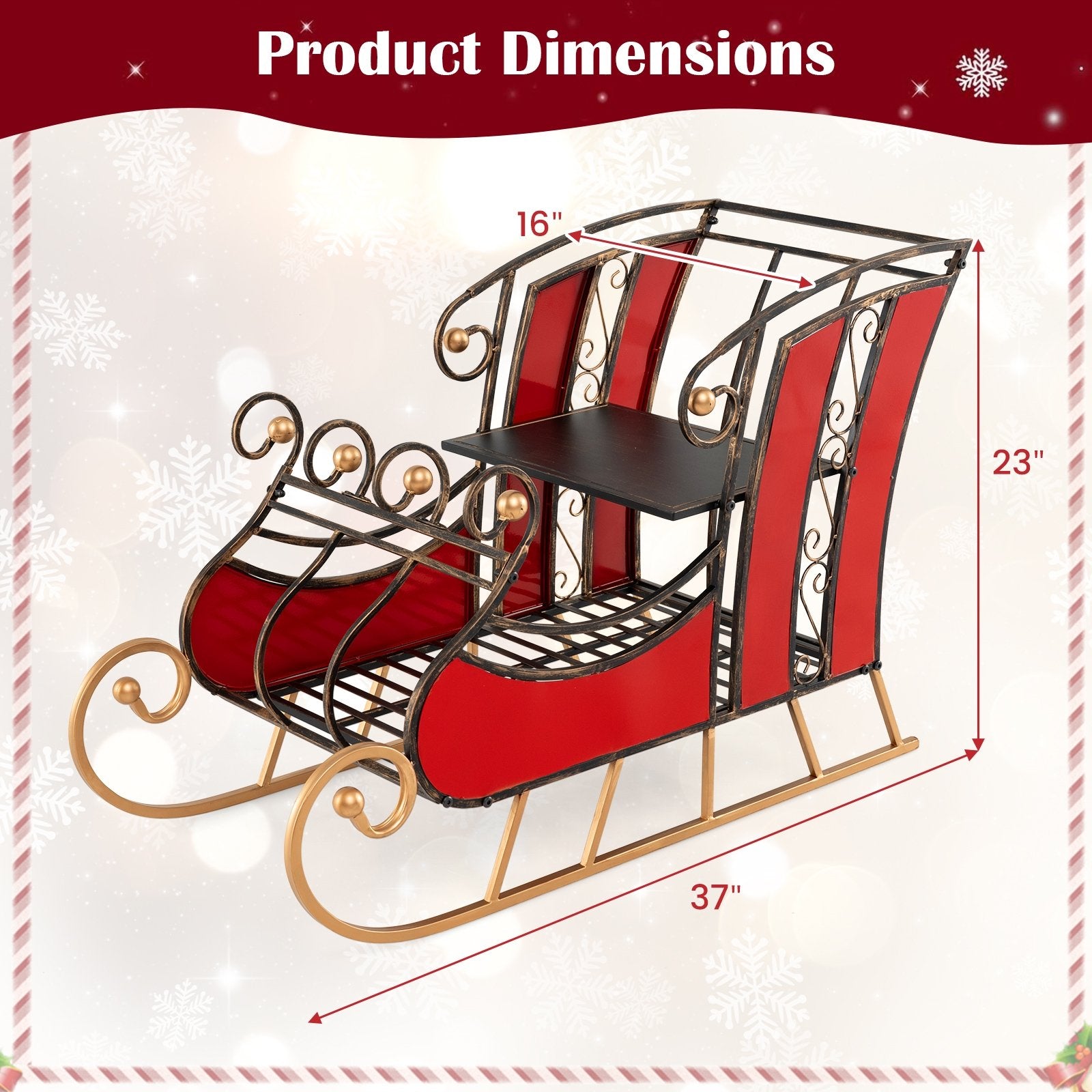 3 FT Christmas Metal Sleigh Decoration Santa Sleigh with 2-Tier Storage Shelf Christmas Decor & Accessories   at Gallery Canada