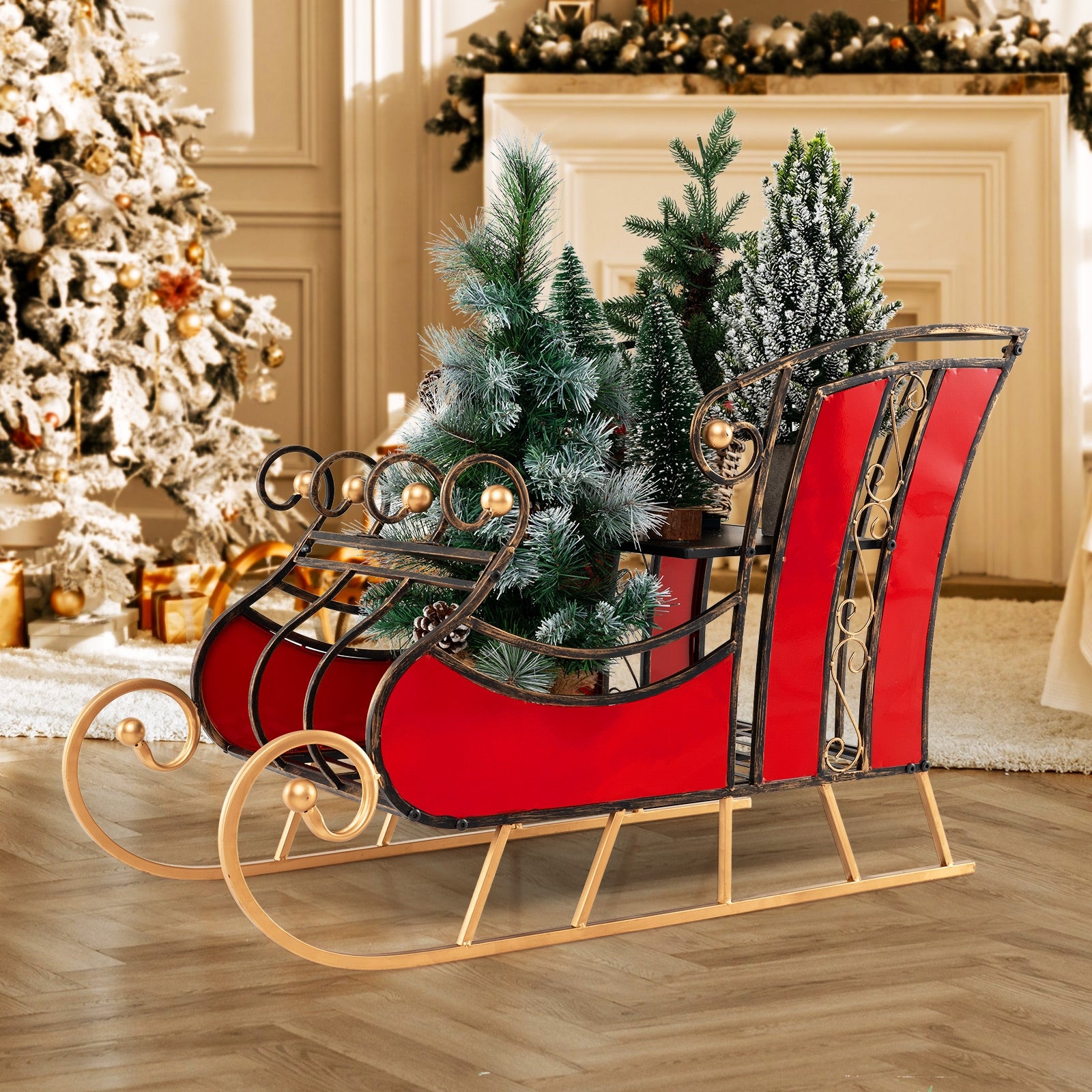 3 FT Christmas Metal Sleigh Decoration Santa Sleigh with 2-Tier Storage Shelf Christmas Decor & Accessories   at Gallery Canada