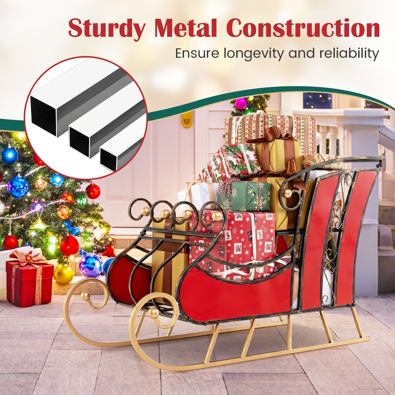 3 FT Christmas Metal Sleigh Decoration Santa Sleigh with 2-Tier Storage Shelf Christmas Decor & Accessories   at Gallery Canada