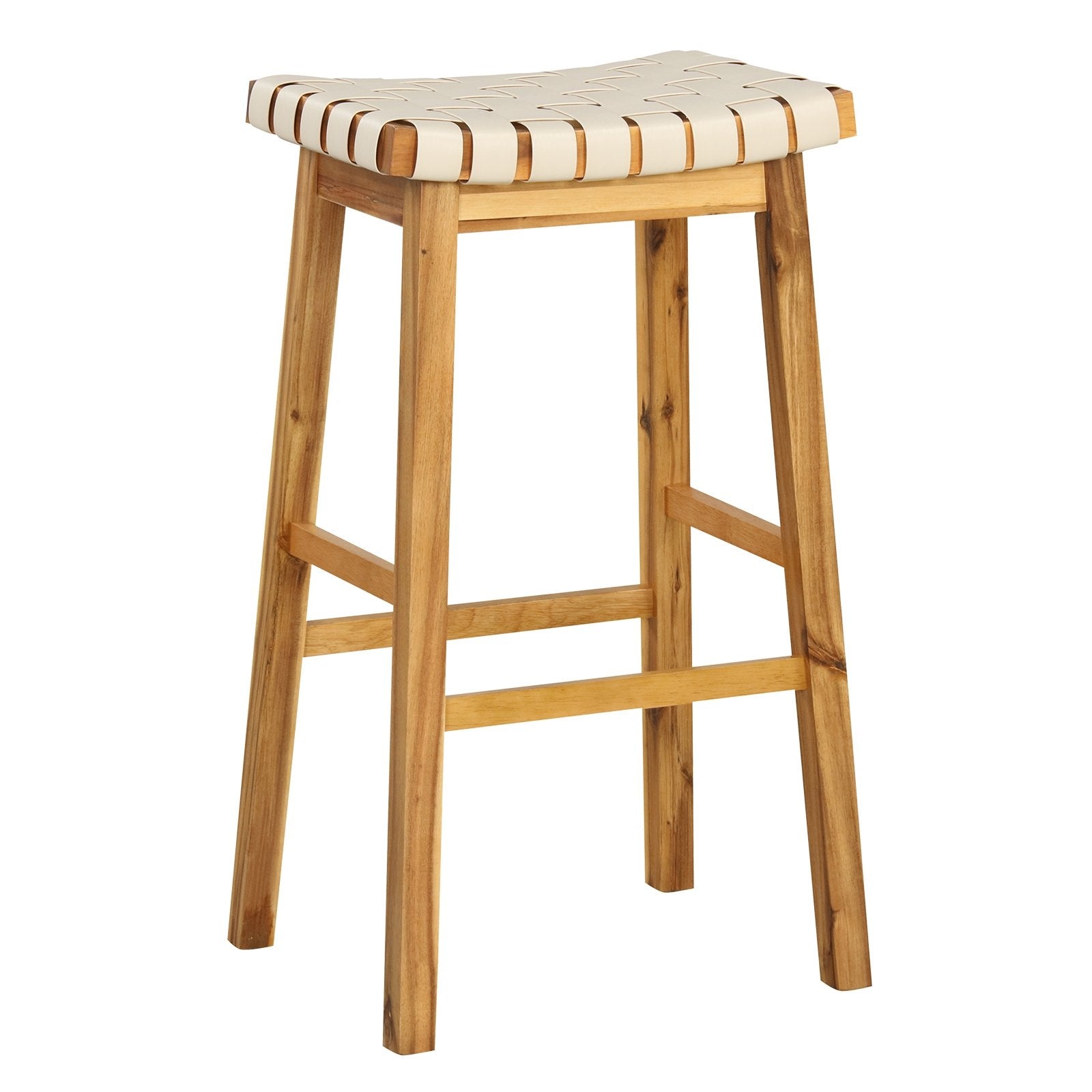 Faux PU Leather Bar Stools Set of 2 with Woven Curved Seat Natural-31 inches, Natural Bar Stools   at Gallery Canada