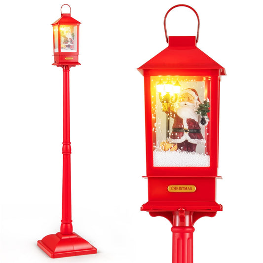 61 Inch Christmas Musical Street Lamp Post with Detachable Snow Globe Lantern, Red Christmas Decor & Accessories Red  at Gallery Canada