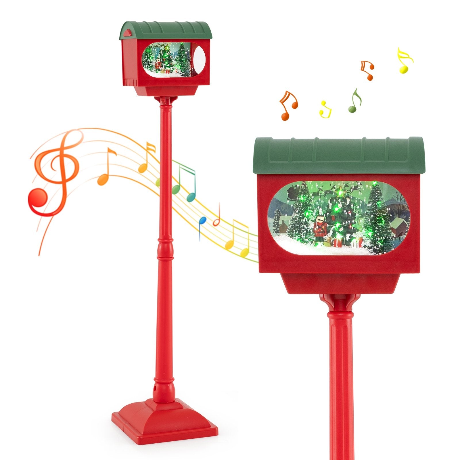 59 Inch Christmas Street Lamp with Sound-Activated Snow Globe Lantern, Red Christmas Decor & Accessories   at Gallery Canada