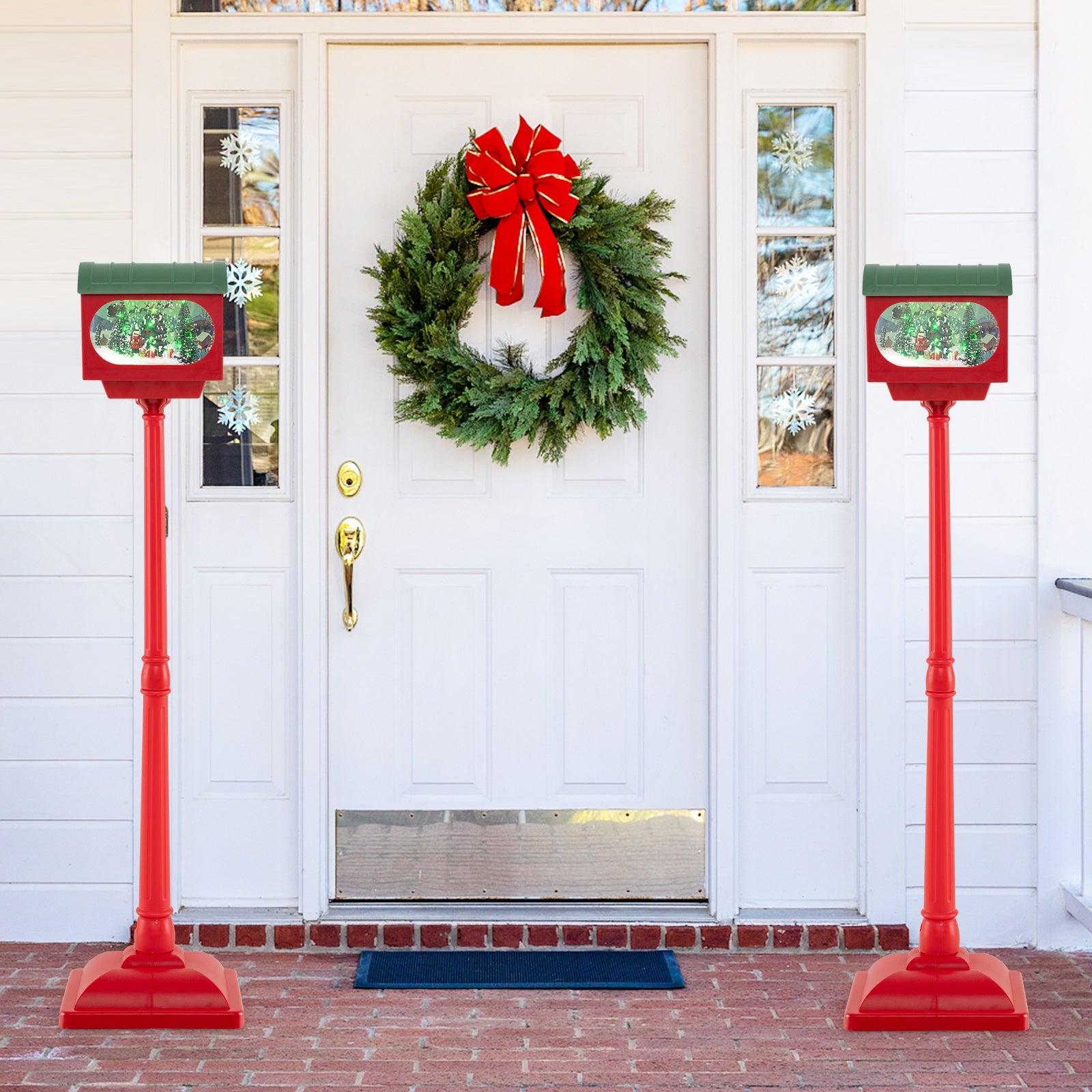 59 Inch Christmas Street Lamp with Sound-Activated Snow Globe Lantern, Red Christmas Decor & Accessories   at Gallery Canada