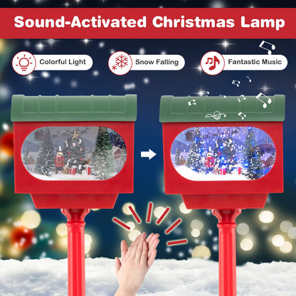 59 Inch Christmas Street Lamp with Sound-Activated Snow Globe Lantern, Red Christmas Decor & Accessories   at Gallery Canada