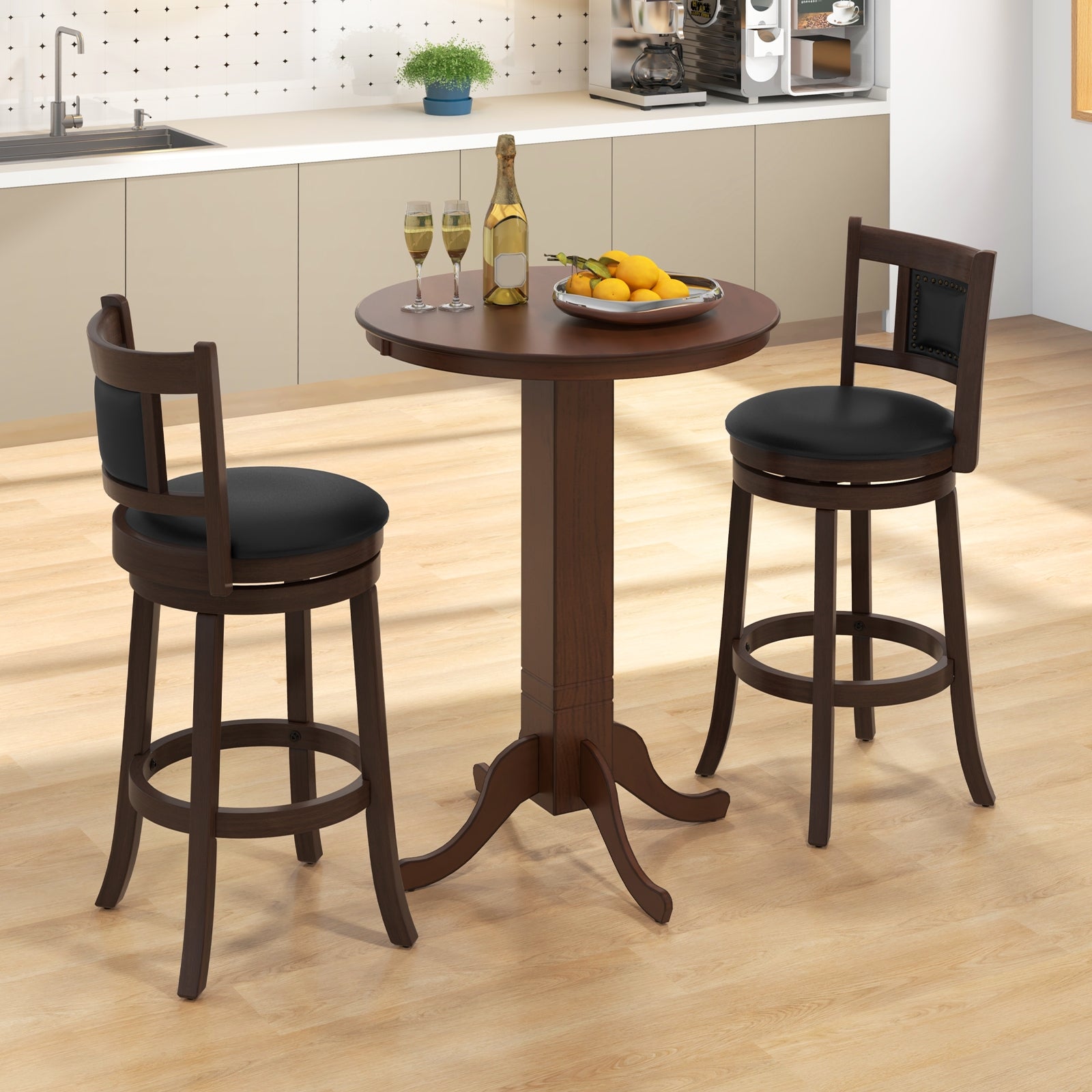 Wood Pub Round Dining Table with Pedestal Base, Espresso Dining Tables at Gallery Canada