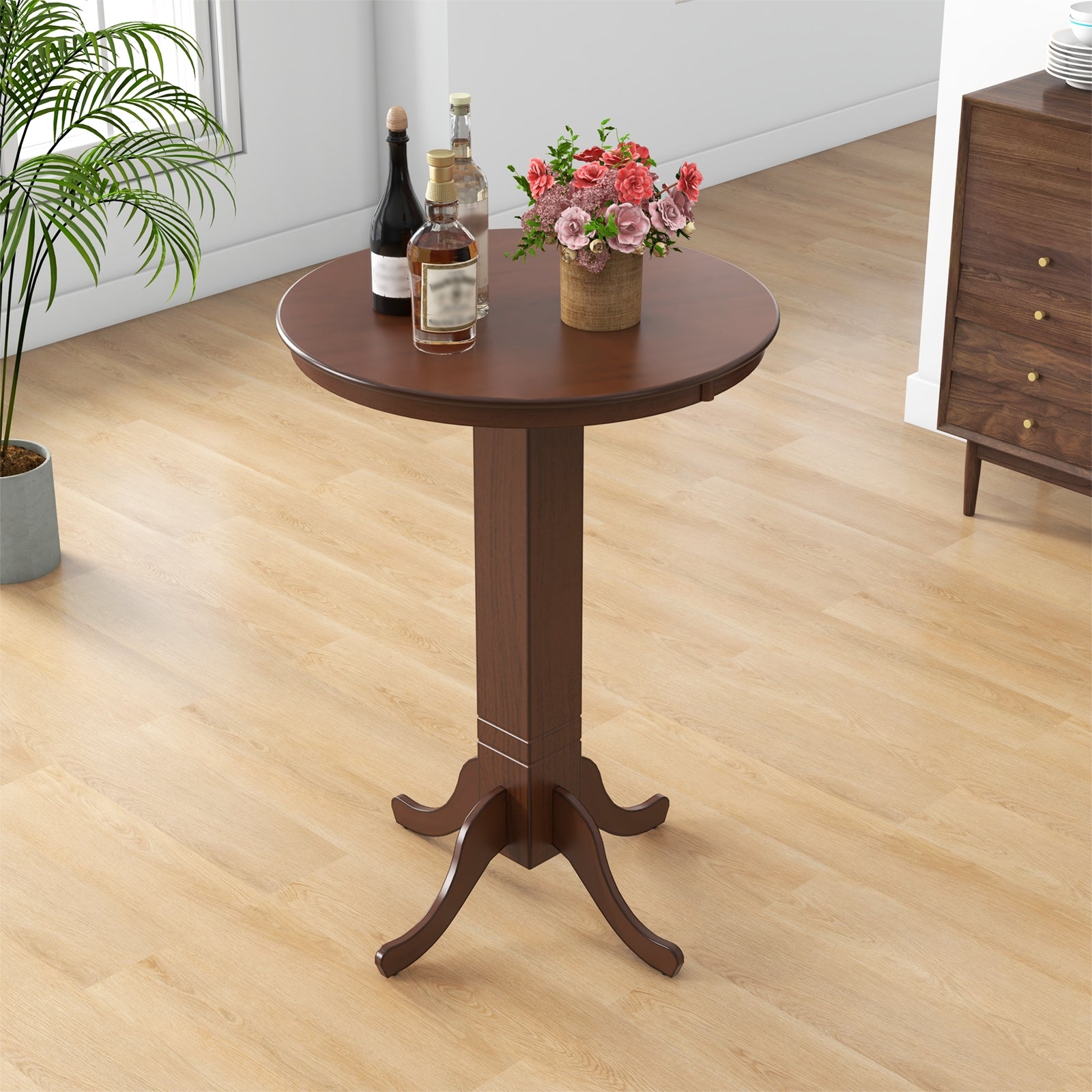 Wood Pub Round Dining Table with Pedestal Base, Espresso Dining Tables at Gallery Canada