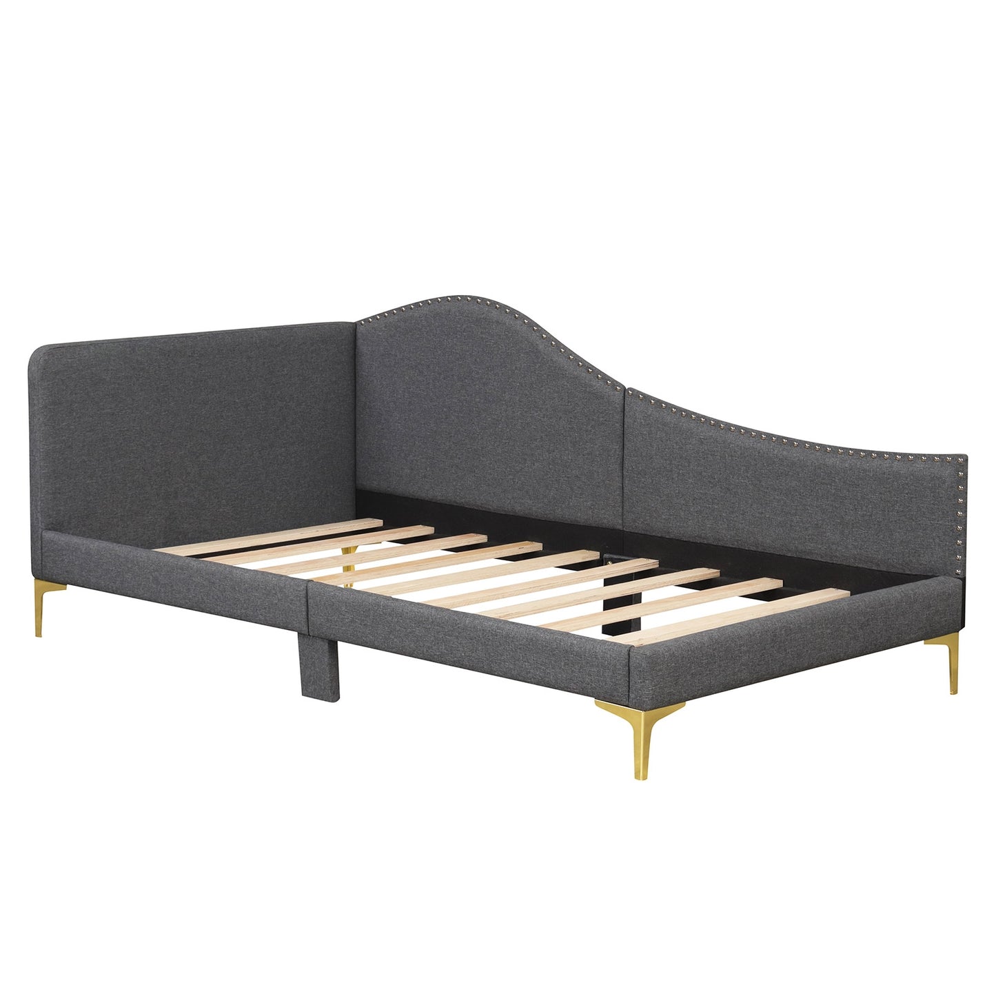 Full/Twin Size Rivet-Tufted Platform Bed with Metal Legs and Wood Slats-Twin Size, Gray Simple Bed Frame Gray - Twin  at Gallery Canada