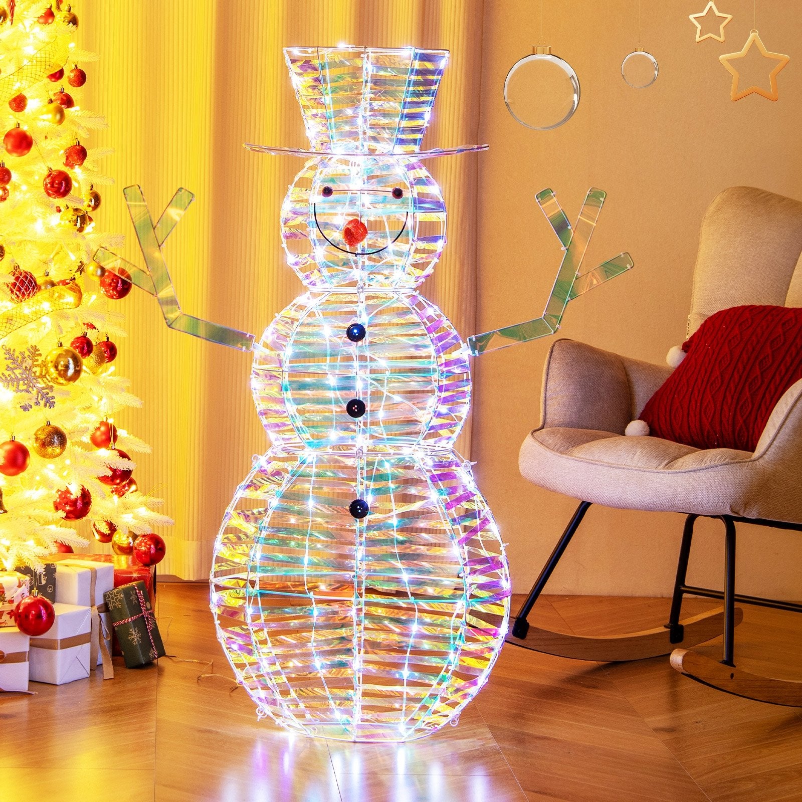 4 Feet Iridescent Christmas Snowman with White LED Lights and Ground Stakes, Multicolor Christmas Decor & Accessories   at Gallery Canada