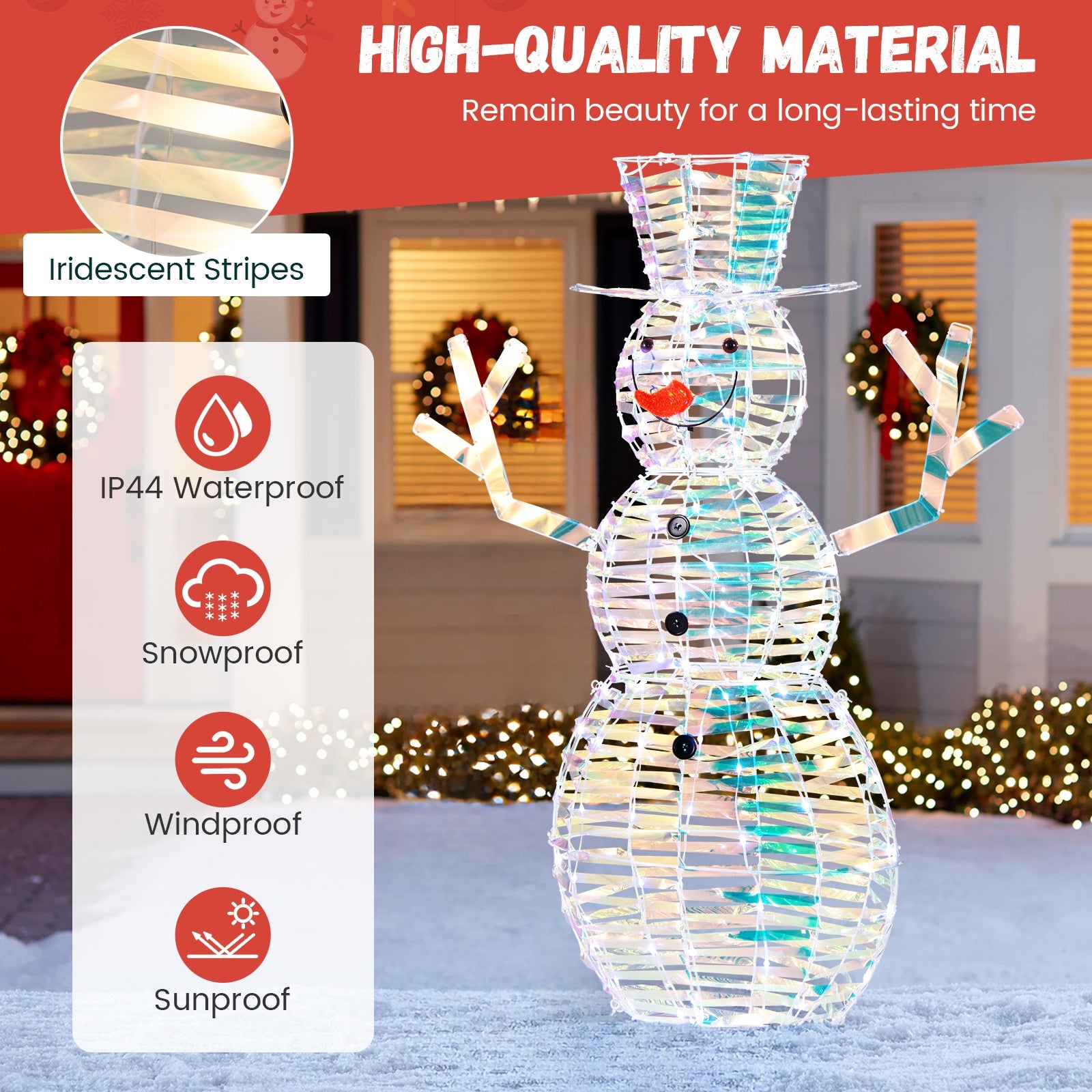 4 Feet Iridescent Christmas Snowman with White LED Lights and Ground Stakes, Multicolor Christmas Decor & Accessories   at Gallery Canada