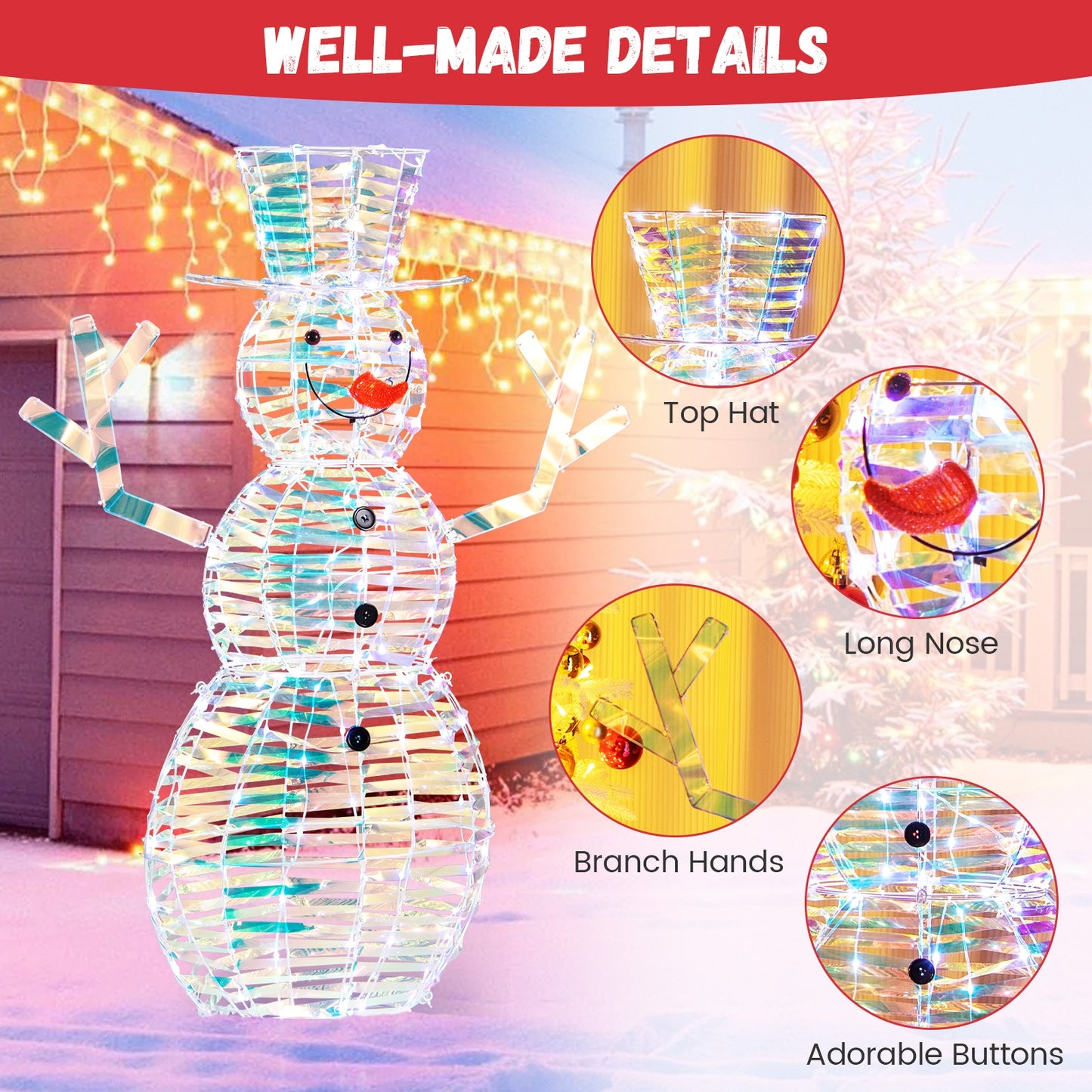 4 Feet Iridescent Christmas Snowman with White LED Lights and Ground Stakes, Multicolor Christmas Decor & Accessories   at Gallery Canada