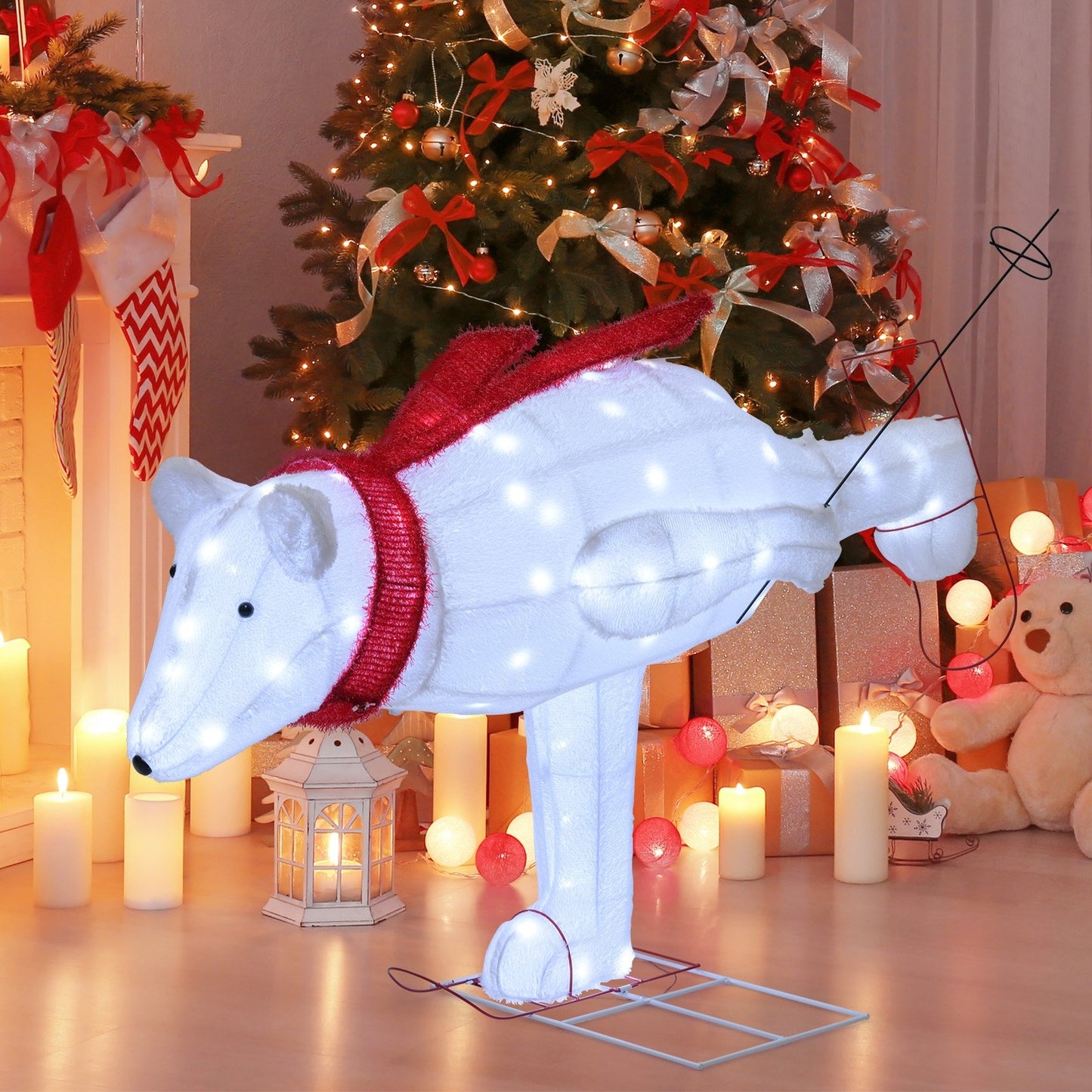 4.5 Feet Christmas Skiing Polar Bear with LED Lights and Ground Stakes, Red & White Christmas Decor & Accessories   at Gallery Canada