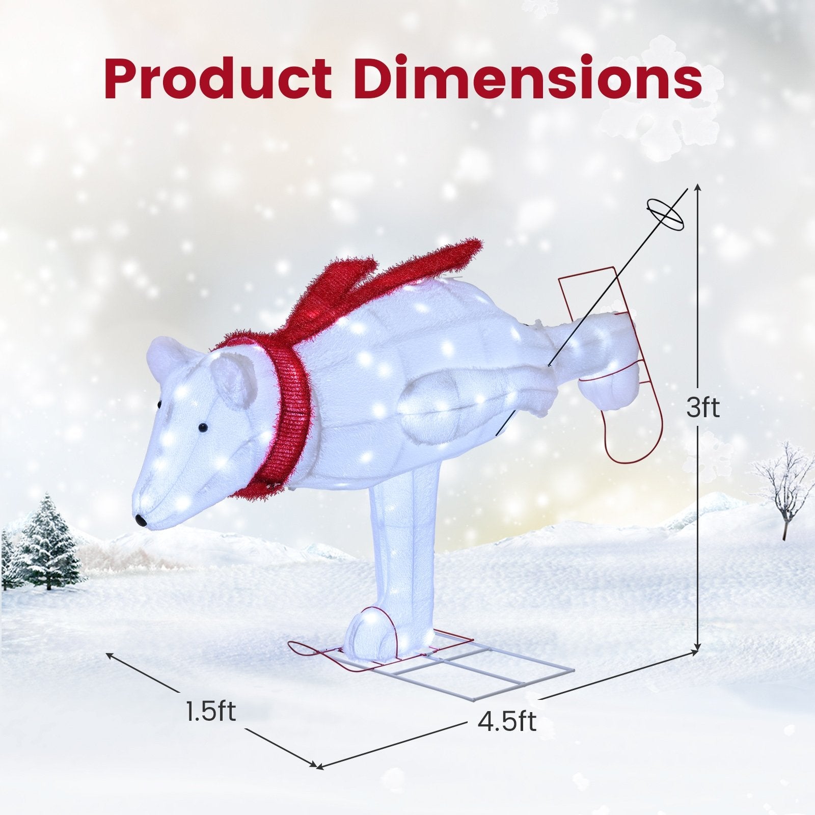 4.5 Feet Christmas Skiing Polar Bear with LED Lights and Ground Stakes, Red & White Christmas Decor & Accessories   at Gallery Canada