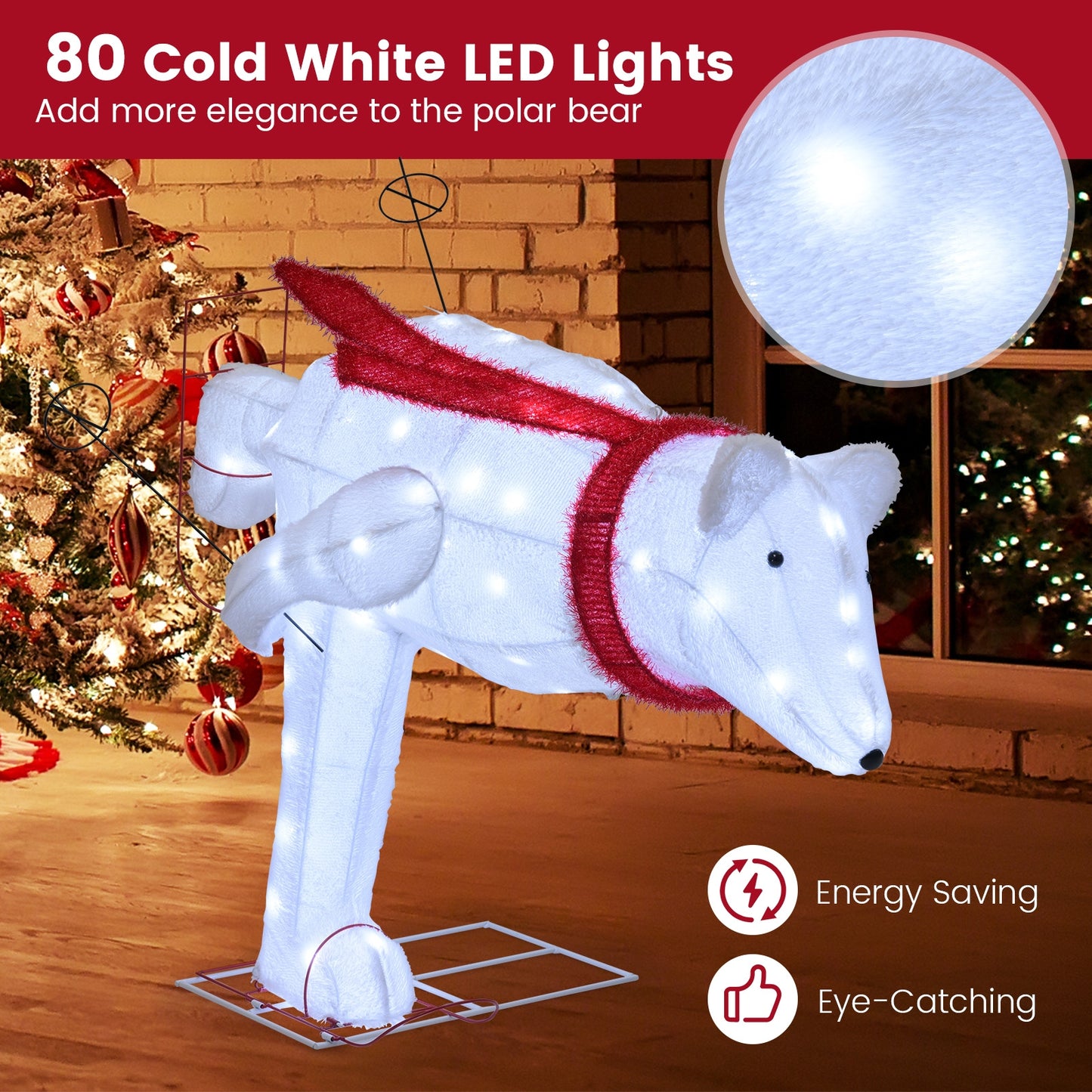 4.5 Feet Christmas Skiing Polar Bear with LED Lights and Ground Stakes, Red & White Christmas Decor & Accessories   at Gallery Canada