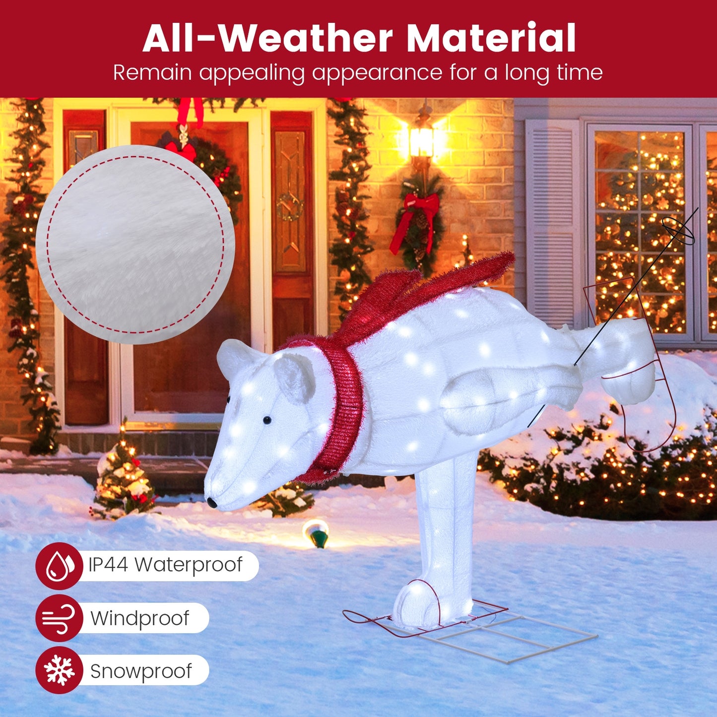 4.5 Feet Christmas Skiing Polar Bear with LED Lights and Ground Stakes, Red & White Christmas Decor & Accessories   at Gallery Canada