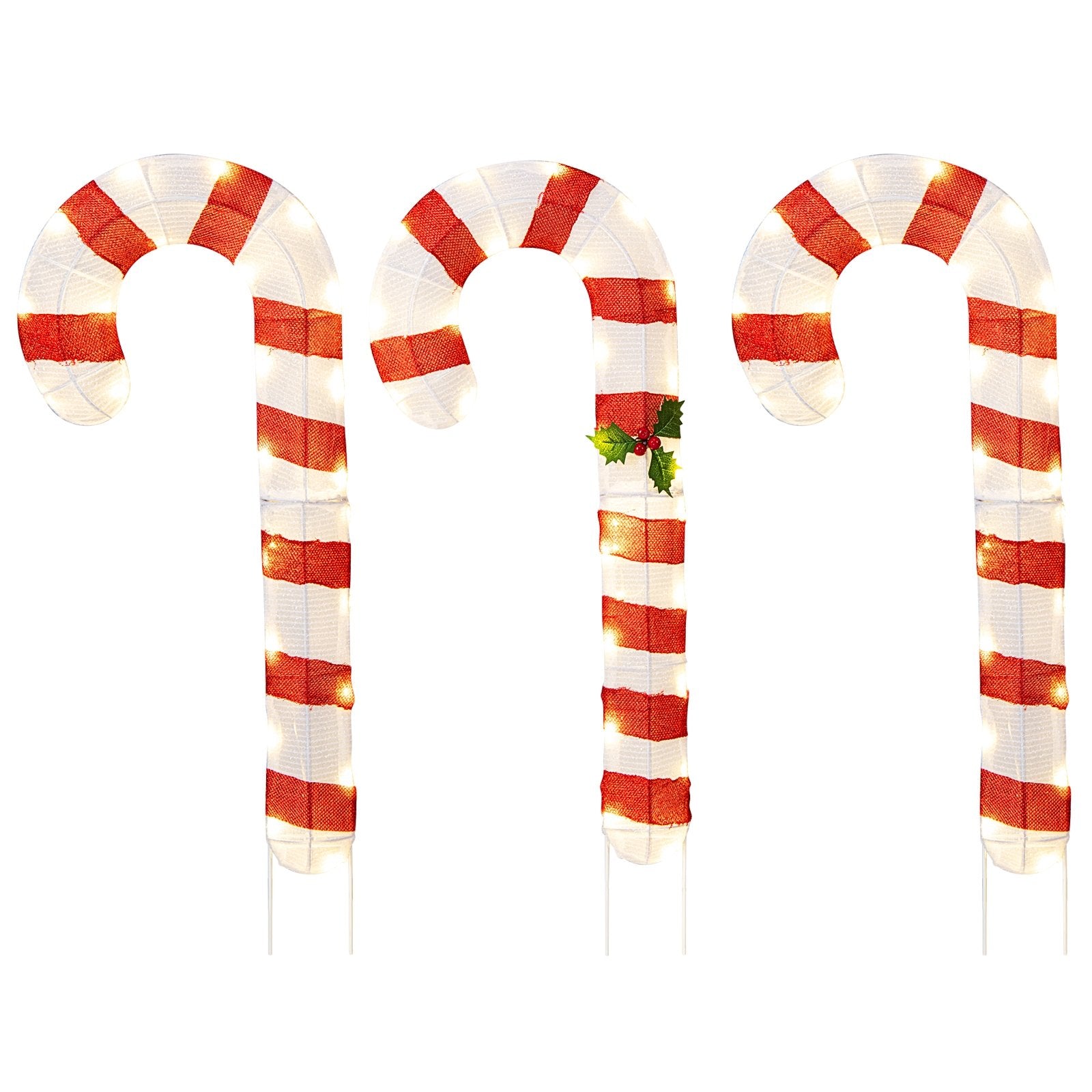 3 Pieces Pre-Lit Candy Canes with 75 LED Lights and Ground Stakes Christmas Tree Options  at Gallery Canada