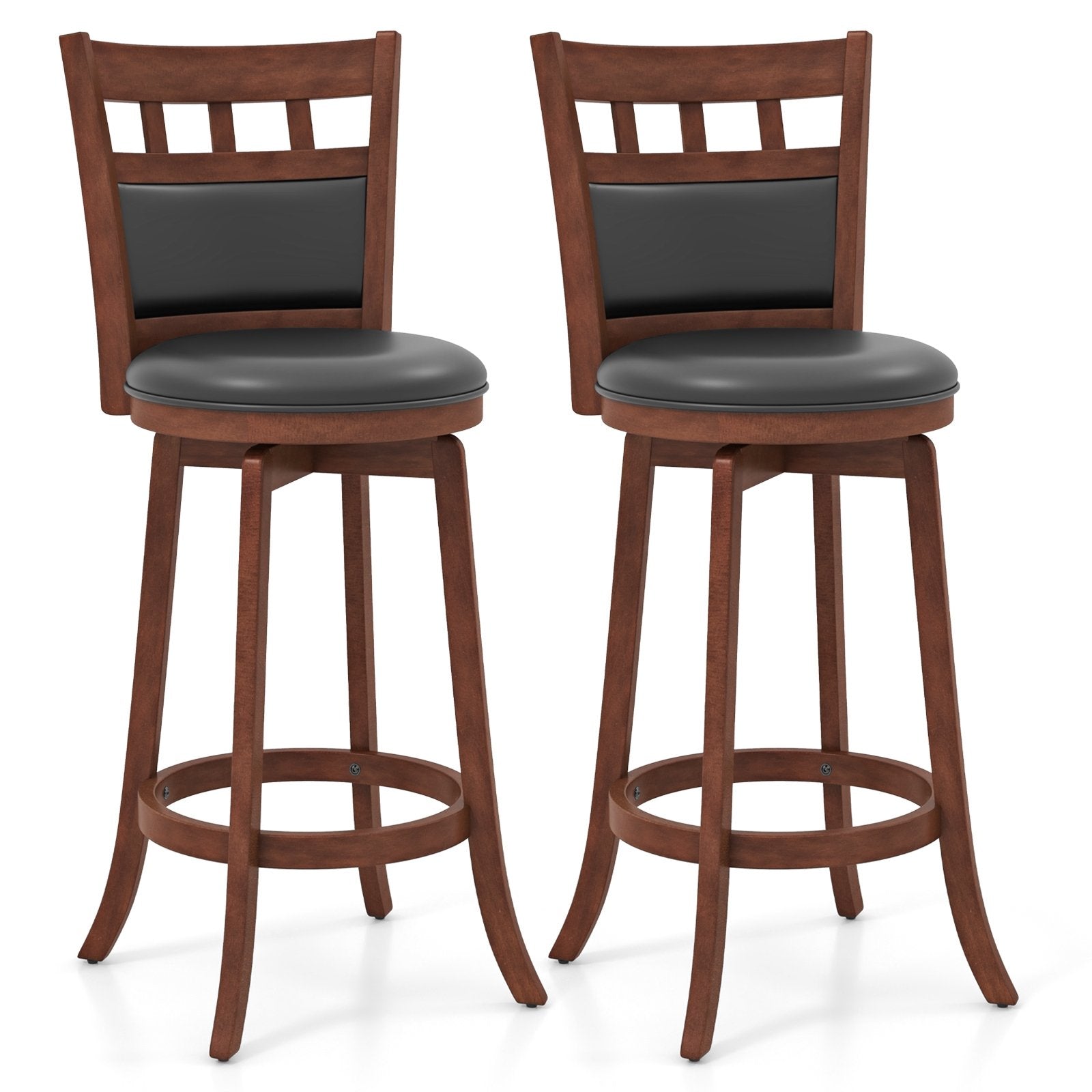 Wood Swivel Bar Stools Set of 2 with Faux Leather Upholstered Seat and Back, Brown Bar Stools Brown  at Gallery Canada