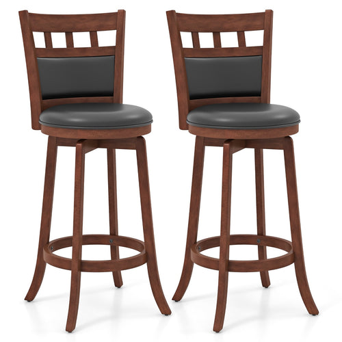 Wood Swivel Bar Stools Set of 2 with Faux Leather Upholstered Seat and Back, Brown