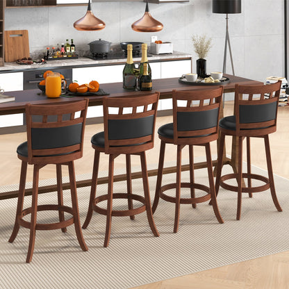 Wood Swivel Bar Stools Set of 2 with Faux Leather Upholstered Seat and Back, Brown Bar Stools   at Gallery Canada