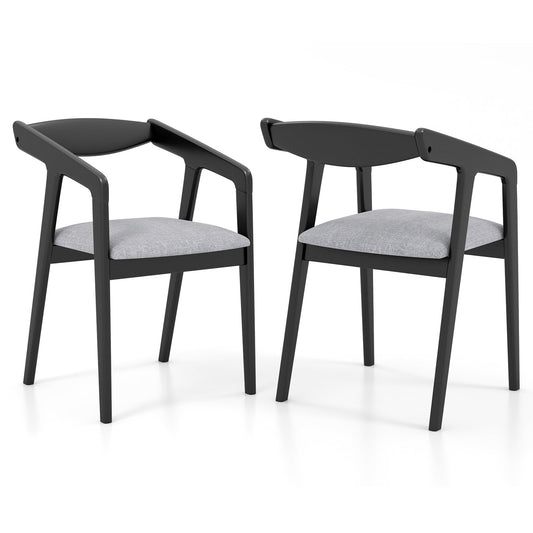 Wooden Dining Chair Set of 2 with Rubber Wood Frame  Armrests and Padded Cushion-black, Black Dining Chairs Black  at Gallery Canada