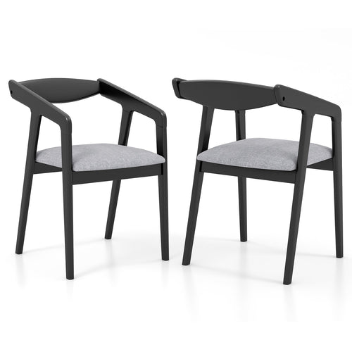 Wooden Dining Chair Set of 2 with Rubber Wood Frame  Armrests and Padded Cushion-black, Black