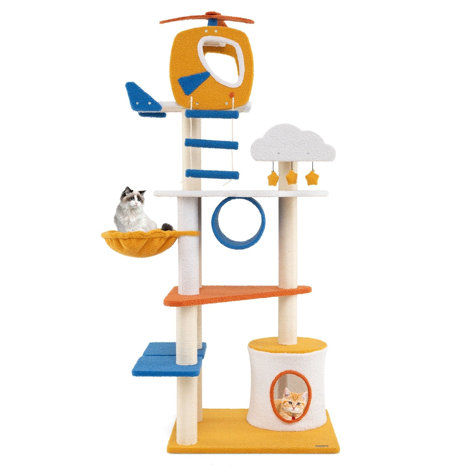 70 Inch Tall Aviation-themed Cat Tree with Helicopter Top Perch and Platforms, Yellow Cat Trees Condos & Scratchers Yellow  at Gallery Canada