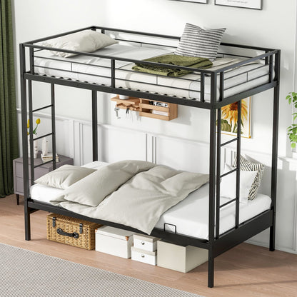 Twin Over Futon Bunk Bed with 2 Ladders and Safety Guardrails, Black Trundle Bed Frame   at Gallery Canada