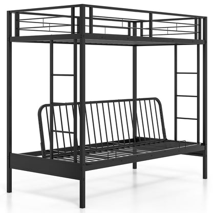 Twin Over Futon Bunk Bed with 2 Ladders and Safety Guardrails, Black Trundle Bed Frame Black  at Gallery Canada