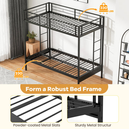 Twin Over Futon Bunk Bed with 2 Ladders and Safety Guardrails, Black Trundle Bed Frame   at Gallery Canada