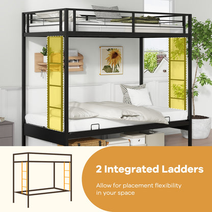 Twin Over Futon Bunk Bed with 2 Ladders and Safety Guardrails, Black Trundle Bed Frame   at Gallery Canada