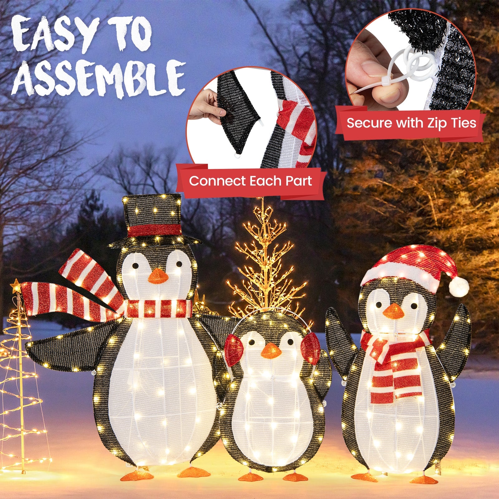 Light up Penguins Christmas Decorations with 194 LED Lights and Zip Ties Christmas Decor & Accessories   at Gallery Canada