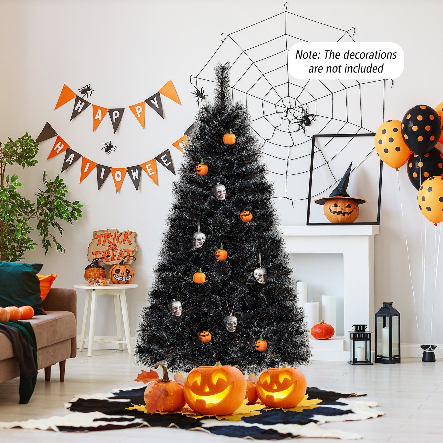 6/7/8 Feet Black Artificial Halloween Christmas Tree with PVC Branch Tips and 210/320/450 Cool White LED Lights-S Christmas Tree   at Gallery Canada