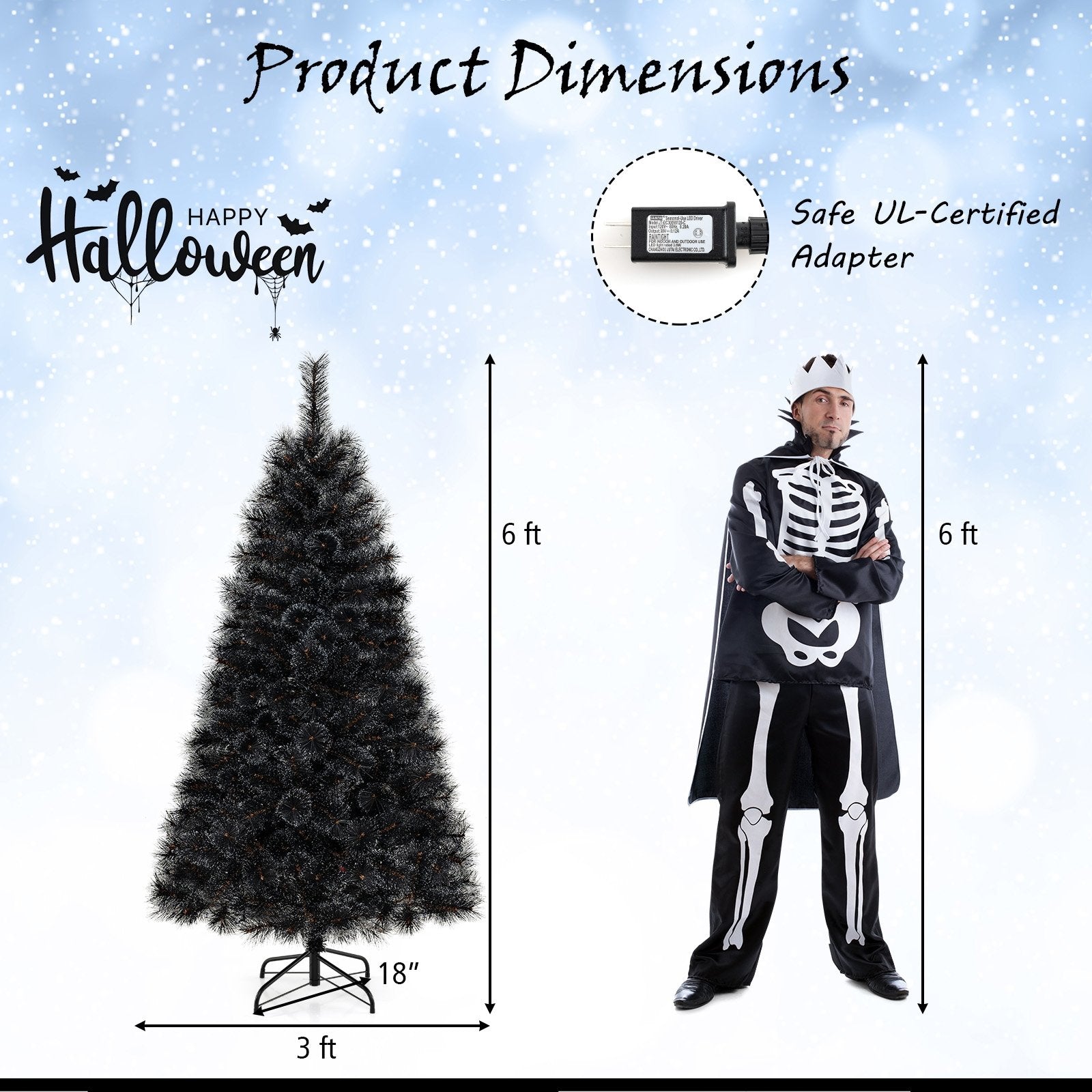 6/7/8 Feet Black Artificial Halloween Christmas Tree with PVC Branch Tips and 210/320/450 Cool White LED Lights-S Christmas Tree   at Gallery Canada