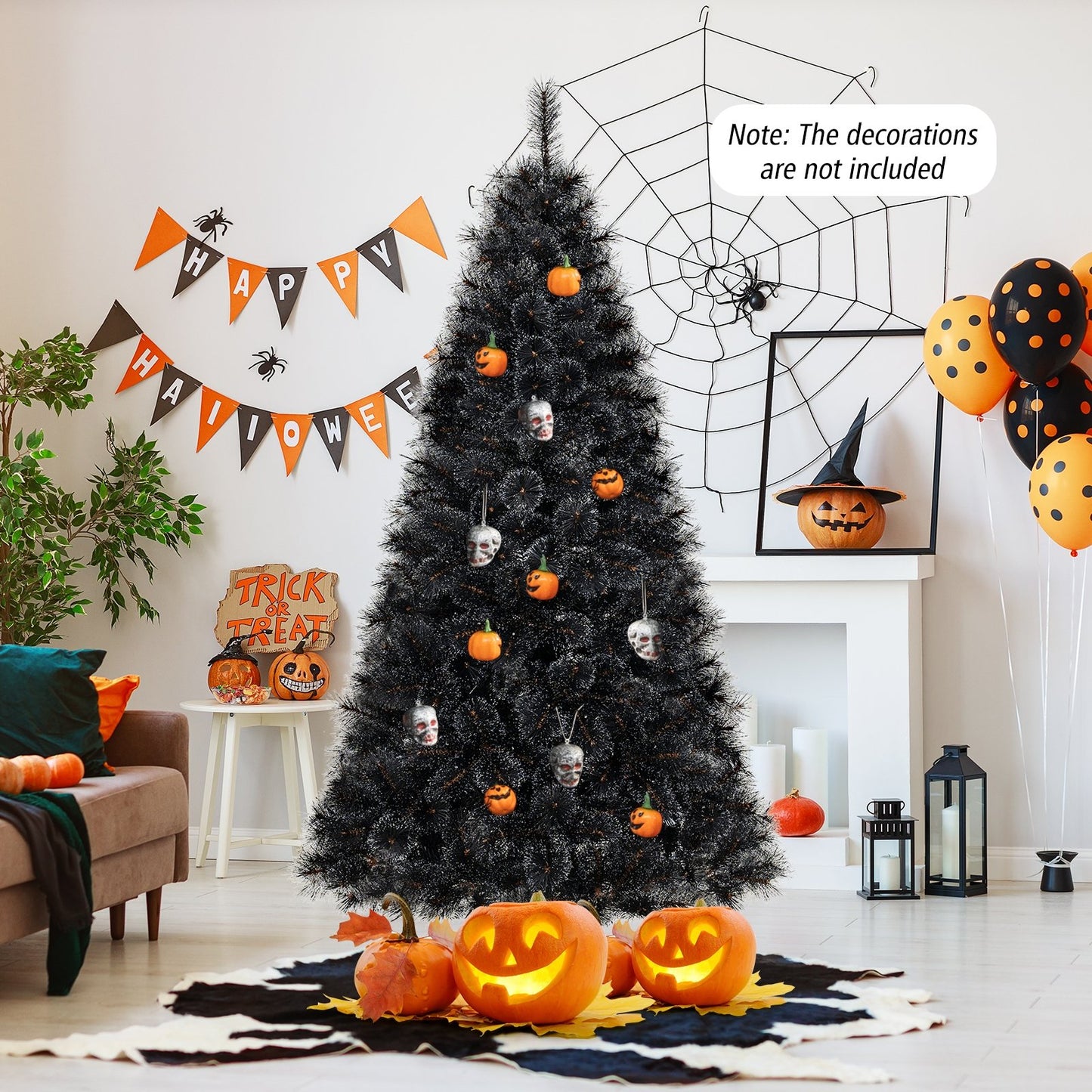 6/7/8 Feet Black Artificial Halloween Christmas Tree with PVC Branch Tips and 210/320/450 Cool White LED Lights-M Christmas Tree   at Gallery Canada