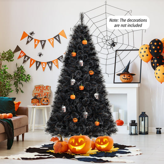 6/7/8 Feet Black Artificial Halloween Christmas Tree with PVC Branch Tips and 210/320/450 Cool White LED Lights-M Christmas Tree Medium  at Gallery Canada